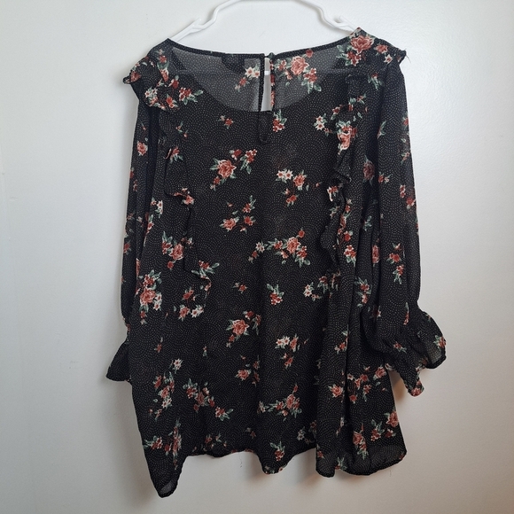 Torrid Black White Polka Dot Floral Sheer Ruffle Romantic Blouse Size 4X - Picture 4 of 8